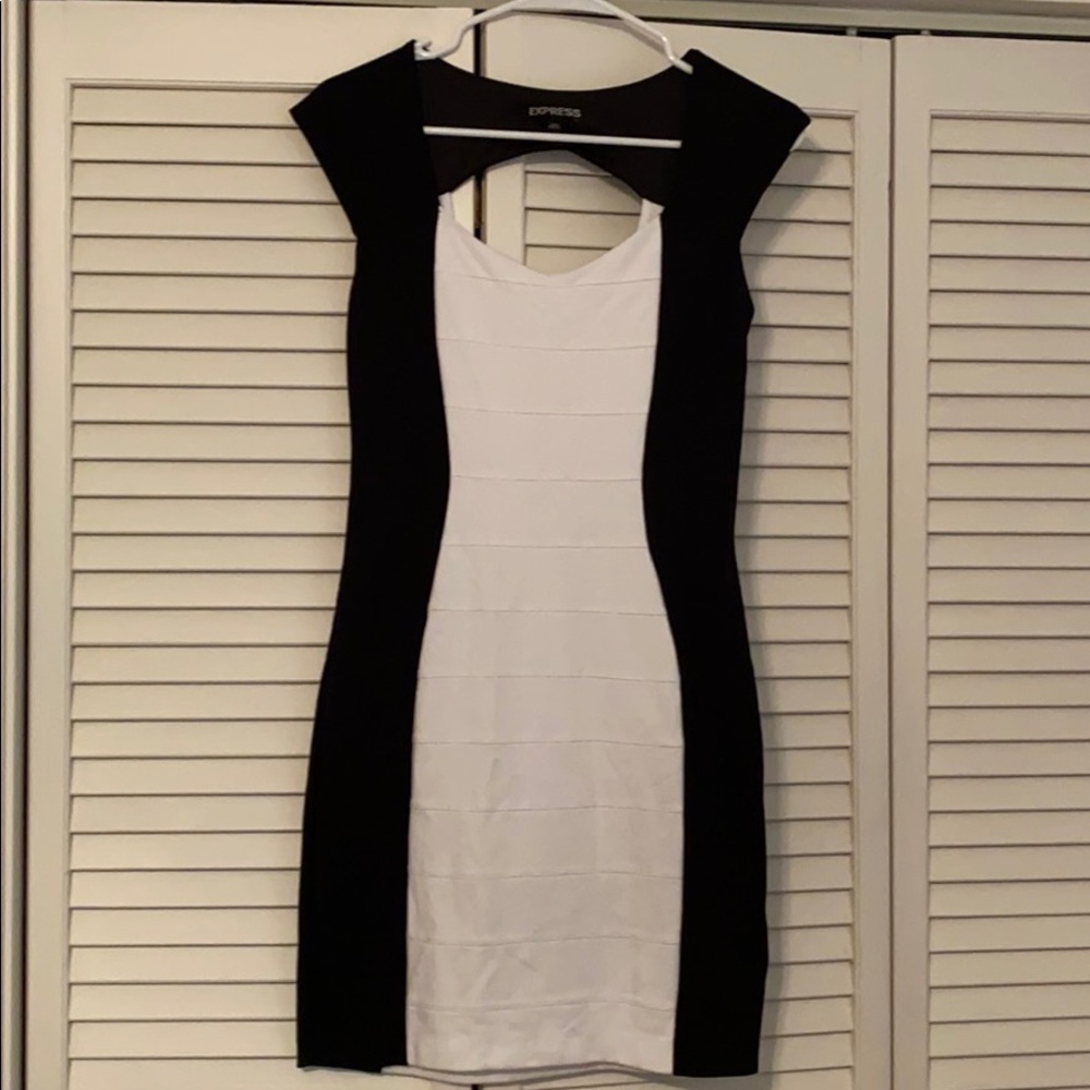 Express Black & White Color-Block Bandage Dress